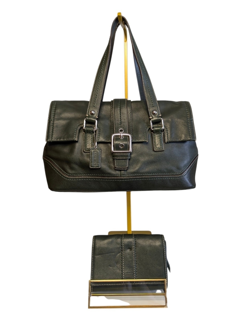 Coach Y2K Hamilton Flap Satchel Shoulder Bag, Hunter Green w/ Wallet- EUC!
